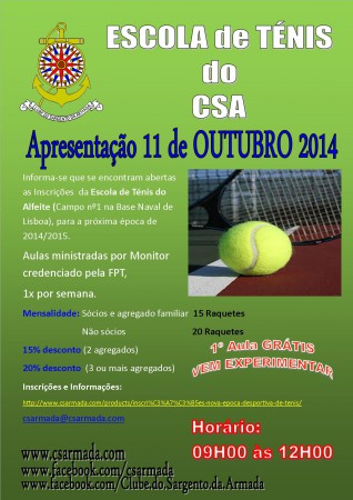 Inscrições nova época desportiva de Ténis